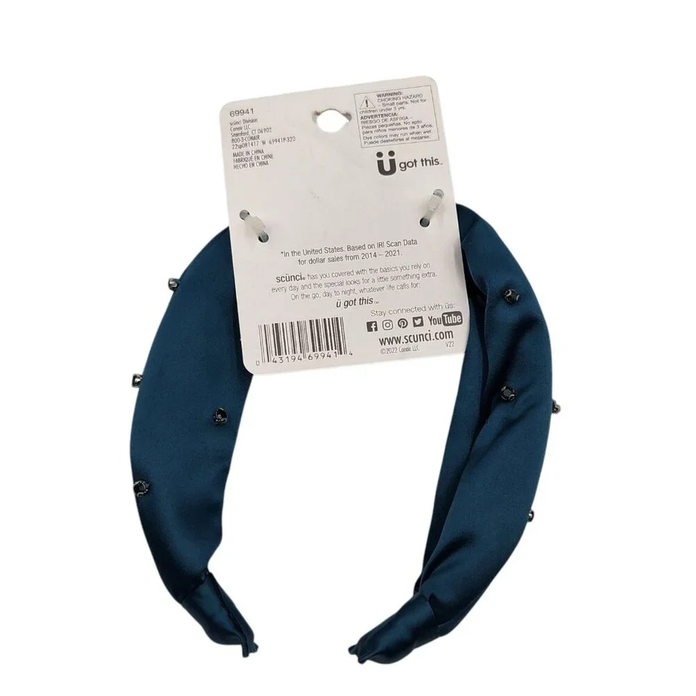 Scunci Deep Teal Fabric Hair Headband and Button Hairband Set‎ Jewels